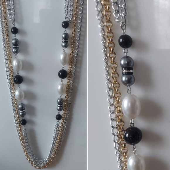 N1252 Long Layered Beaded Accent Chain Statement Necklaces - Picture 7 of 8
